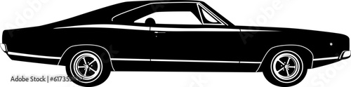 Vector american muscle car profile. Classic vehicle graphics design. Hot rod silhouette black and white.