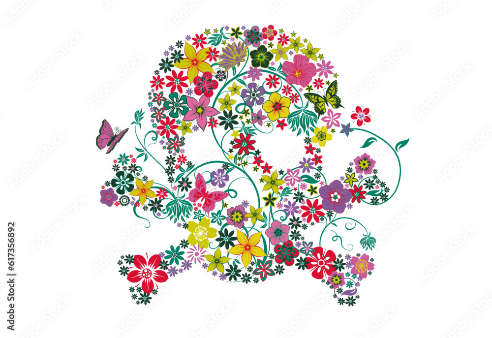Tête de mort fleurs et papillon Tête de mort fleurs et papillon