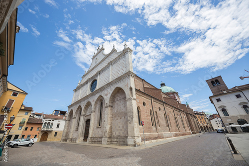 Vicenza, Italy - June 24, 2023: street view of Cattedrale di Santa Maria Annunciata, one of the main churches of Vicenza, in a summer day. photo