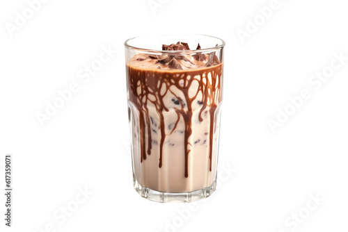 Iced chocolate in glass isolated on transparent background. Generative Ai