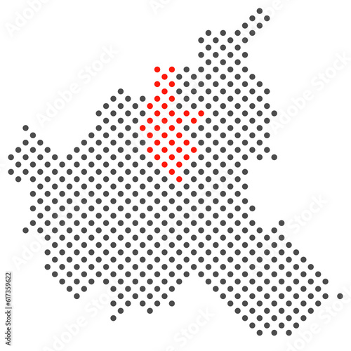 Bezirk Hamburg Nord in Hamburg rot markiert auf Karte aus dunklen Punkten photo