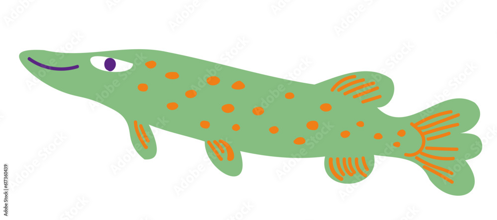 flat cartoon fish in vector.river and sea fish for prints and design.characters for kids in flat style.minimal icons for web site stickers app.Sea animals series.