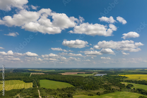 aerial panoramic view on blue sky dome background with white striped clouds in heaven and infinity may use for sky replacement