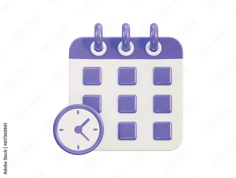 Calendar 3d icon with clock and date time management planning concept 3d vector icon Calendar 3d icon with clock and date time management planning concept 3d vector icon