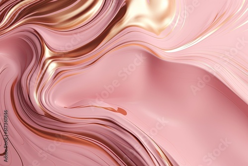 Abstract wavy pattern liquid in pink and golden colors, monochrome background. Generative AI.