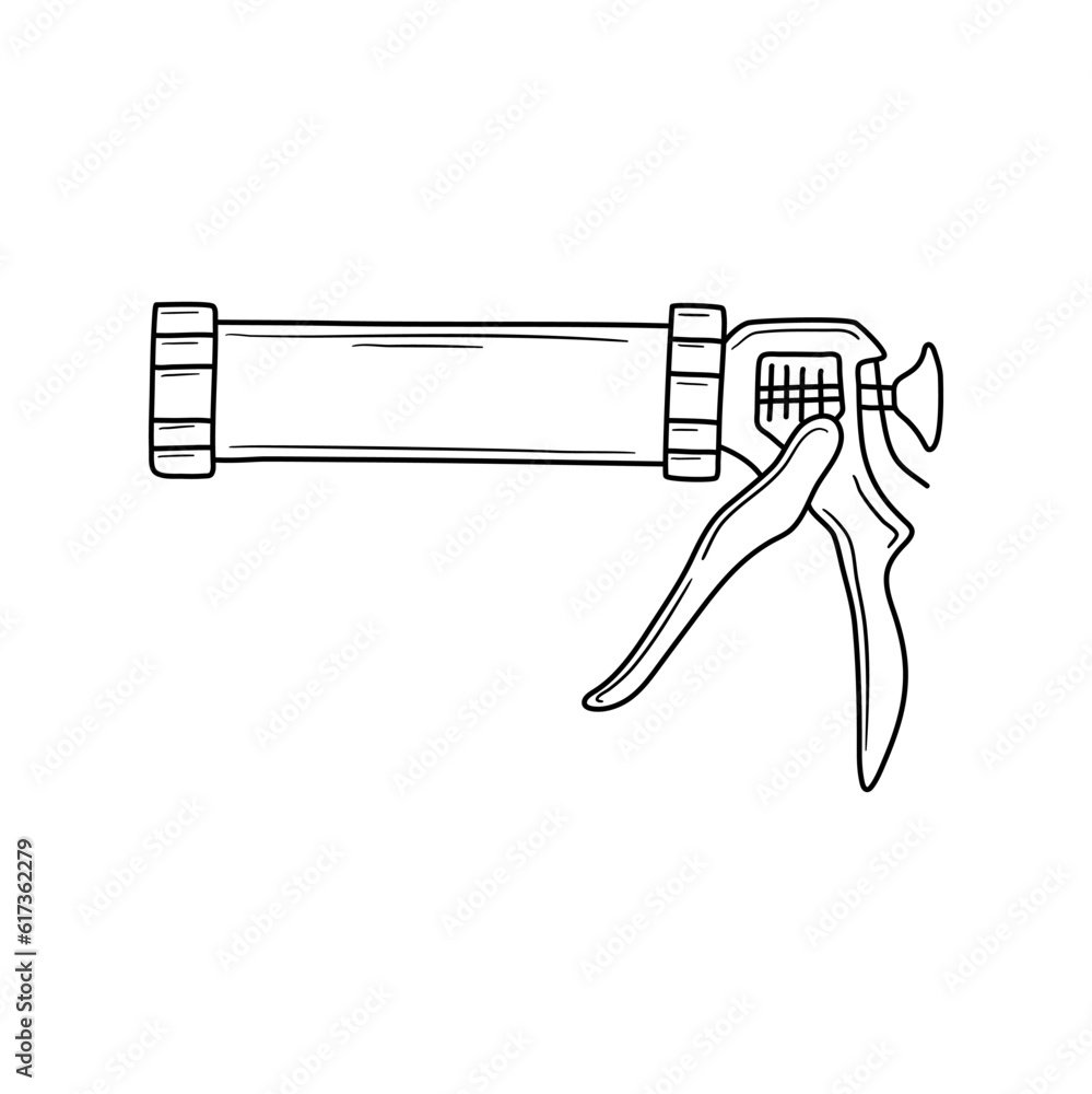 Obraz premium Vector hand drawn caulking gun, silicone gun isolated on white background