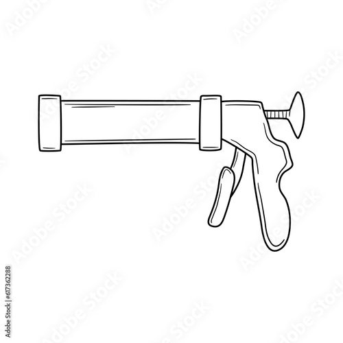 Vector hand drawn caulking gun, silicone gun isolated on white background