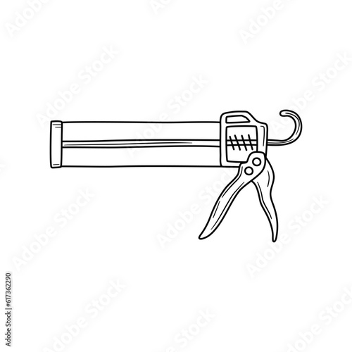 Vector hand drawn caulking gun, silicone gun isolated on white background