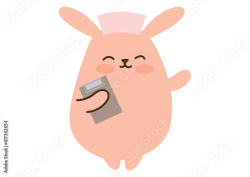 笑顔のかわいいうさぎ、カルテ、ナースキャップ