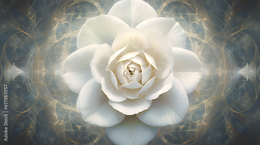 white rose sacred geometry fractal background wedding  spiritual - by generative ai - obrazy, fototapety, plakaty 