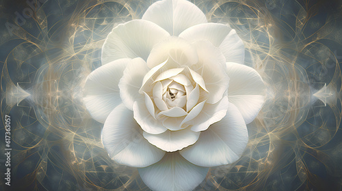 white rose sacred geometry fractal background wedding  spiritual - by generative ai