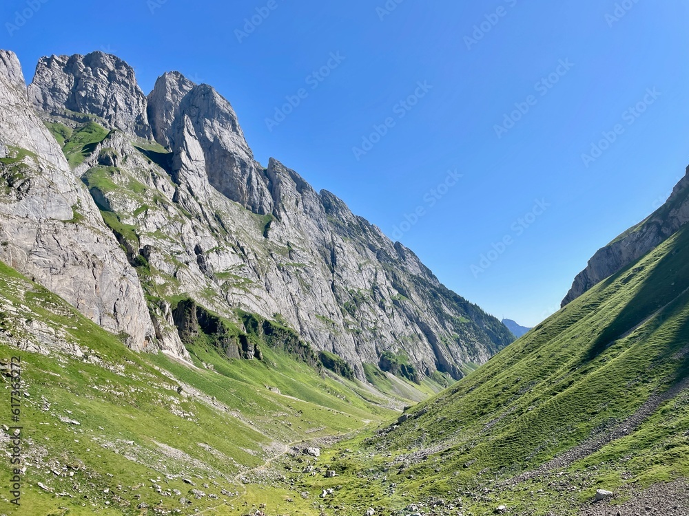 Panoramic view of Winderalpstoeck in Alpstein, Appenzell, Switzerland.