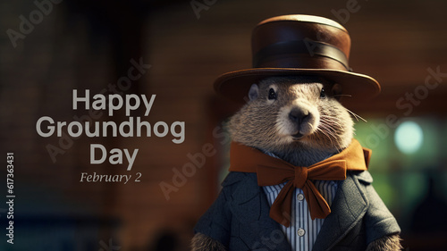 Happy Groundhog Day illustration with cute groundhog