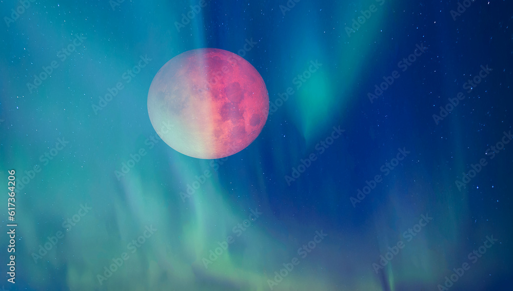 Fotka „Northern lights (Aurora borealis) in the sky with super full