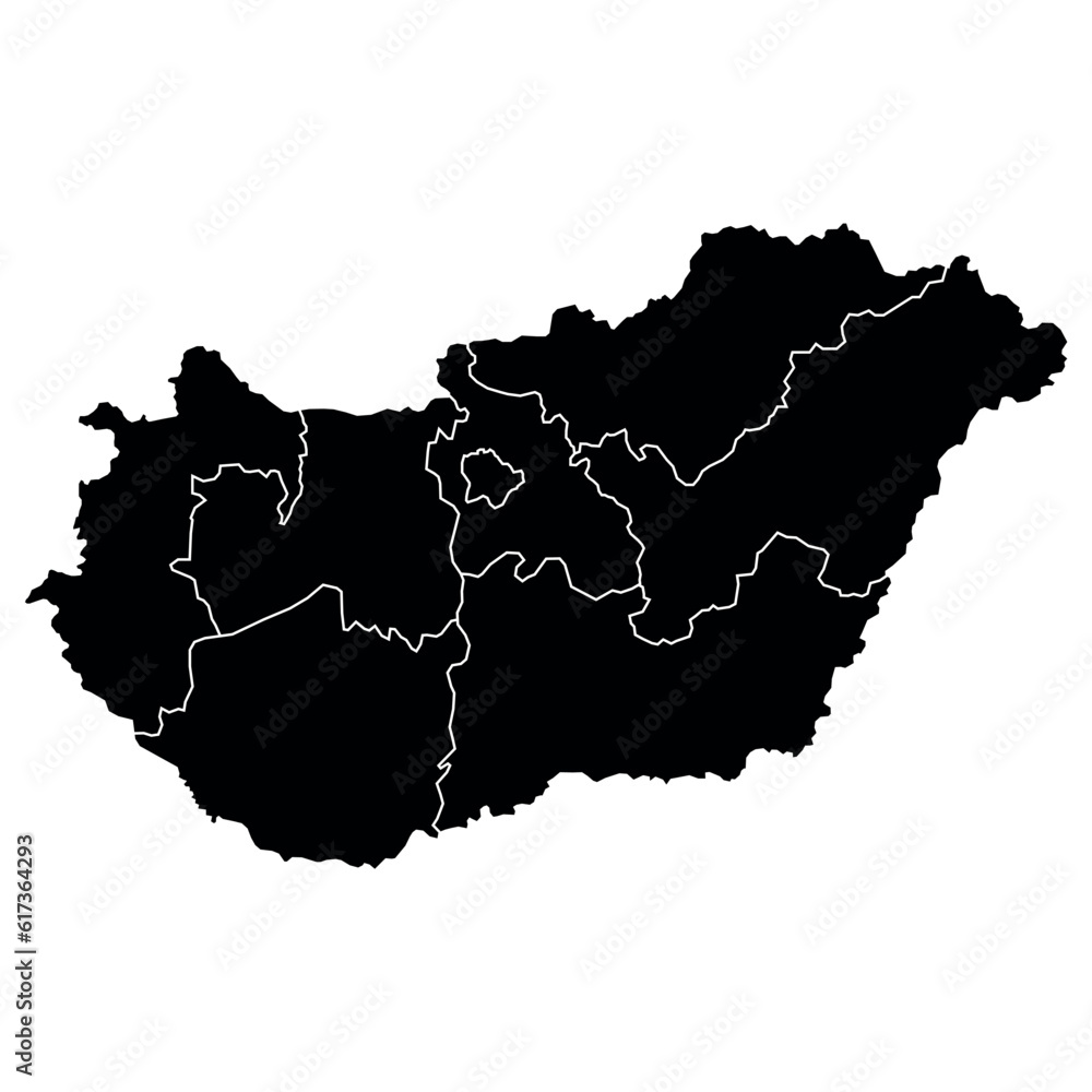 Fototapeta premium Hungary silhouette map on white background. Isolated map with division to region high detailed. Vector illustration. 