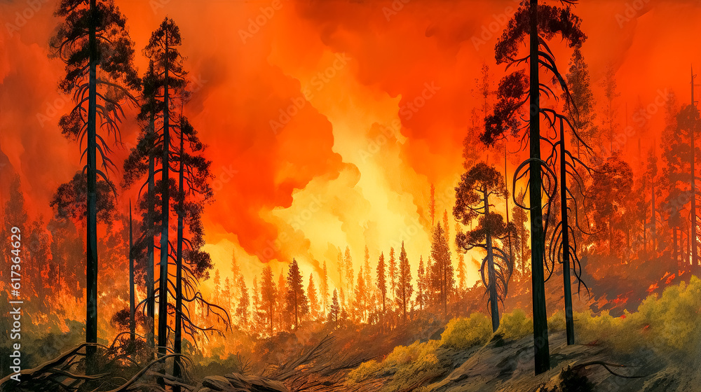wild fire in the forest, natural disaster, made with Generative AI wild fire in the forest, natural disaster, made with Generative AI