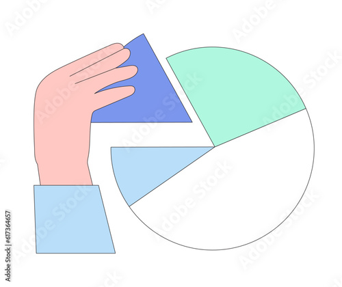 Economics strategy, analysis of sales, statistic, data statistic illustration for banner, landing web page. Analyst hand collect data and analyse business, business solution for ui or mobile app.