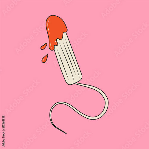 Female white tampon with spot of blood. Menstruation days. Vector illustration design