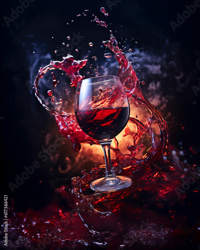 Captivating Red Wine Advertisement - Studio Shot with Swirling Liquid, Stunning Visuals, Intense Flavors, and Elegance, Featuring Renowned Red Wine Regions - AI Generated