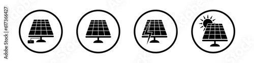 Solar panel with sun energy. Green energy. Sun power station. Vector icon illustration.