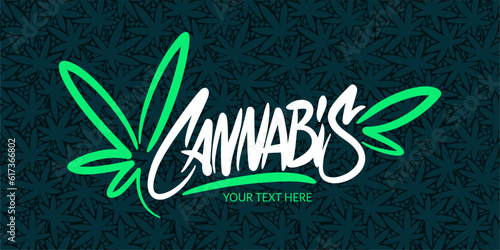 Abstract Hand Written Word Cannabis With Cannabis Leaf Vector Illustration Art