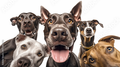 Thai Ridgeback taking a selfie with other dogs on an isolated background.  generative AI