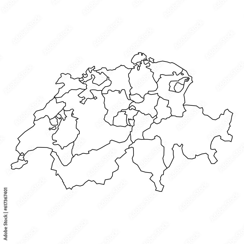 Obraz premium Switzerland map on white background. Isolated contour map with division to region high detailed. Vector illustration. 
