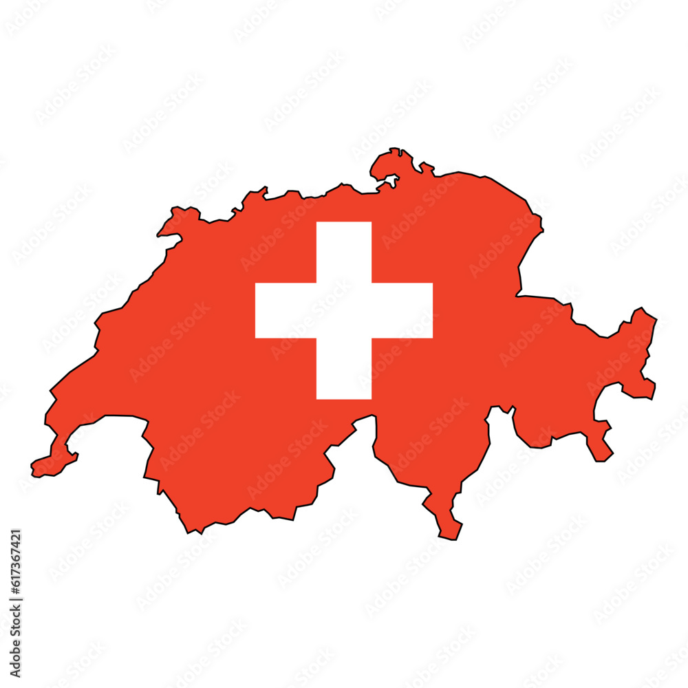 Switzerland map background with regions, region names and cities in color. Switzerland map isolated on white background. Vector illustration