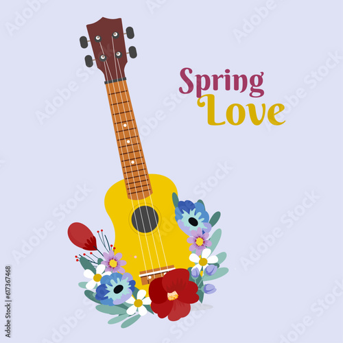 Spring Love Illustration  Flowers Ukulele 