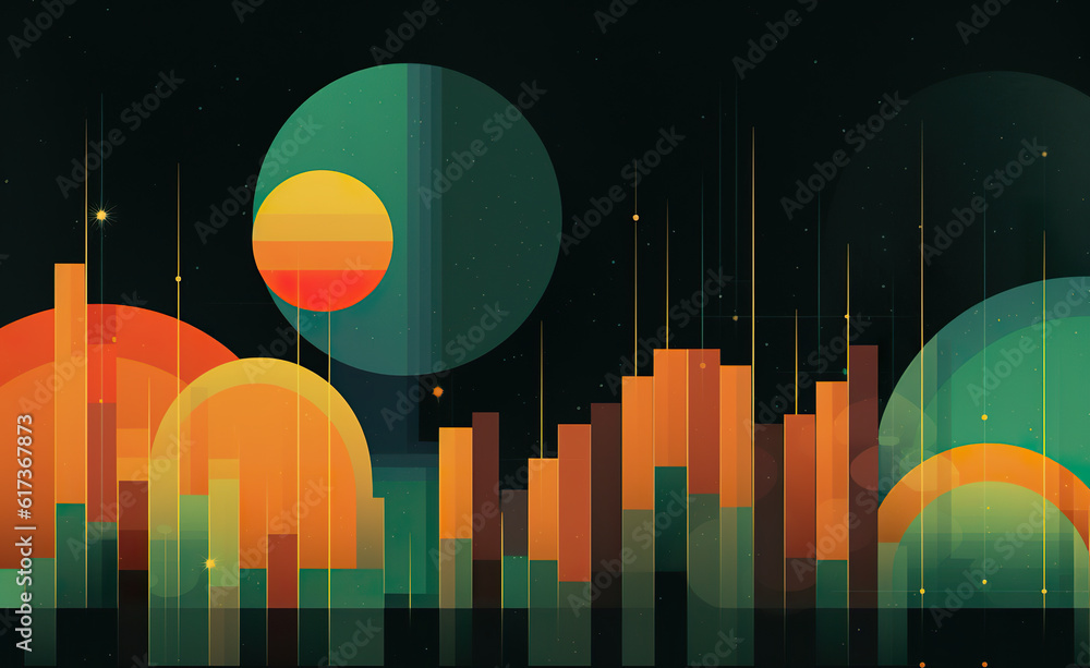 An abstract illustration of a city at night. Generative AI.