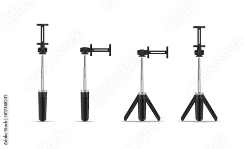 Tripod stand monopod for mobile devices vertical horizontal smartphone holding set realistic vector