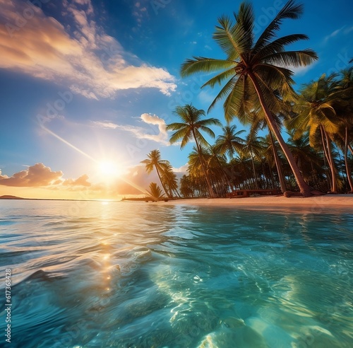 beach with palm trees Embrace the Vibrant Splendor of Summer  AI-Generated Visuals that Capture the Essence of the Season