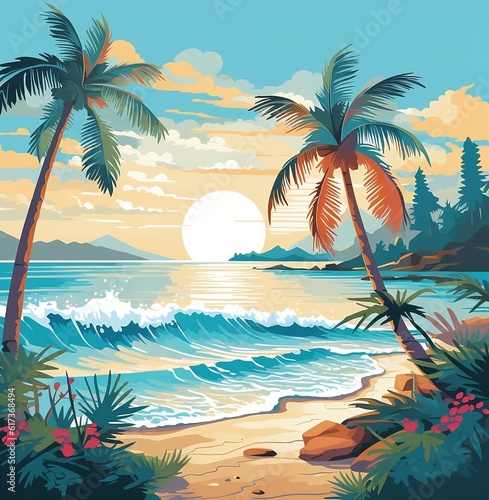 beach with palm trees Embrace the Vibrant Splendor of Summer  AI-Generated Visuals that Capture the Essence of the Season