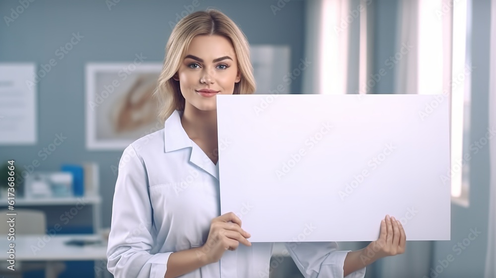 Female Doctor with Informative Poster. Generative AI Female Doctor with Informative Poster. Generative AI