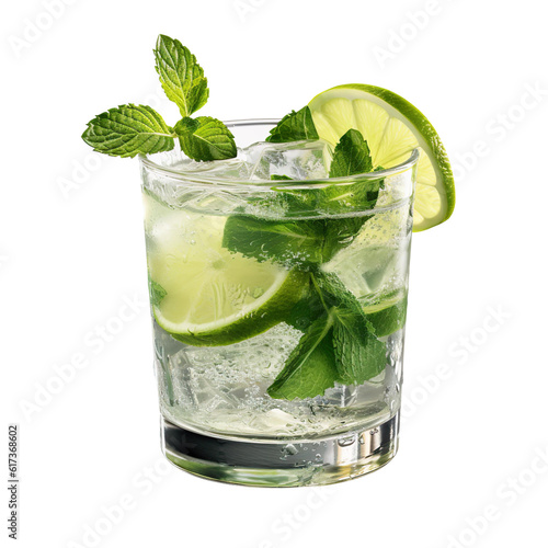 A glass of mojito isolated on transparent png background cutout, generative Ai