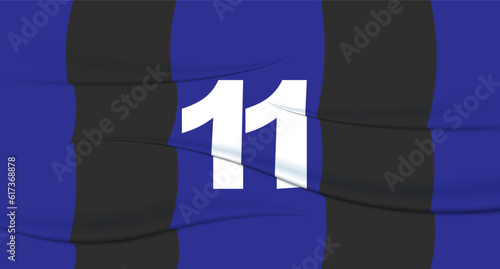 Blue footballer's number on a football jersey. 11 Numbered print. Sports tshirt jersey. Sports, olympiad, euro 2024, gold cup, world championship