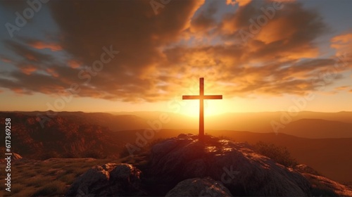 Fotografia A holy cross symbolizing the death and resurrection of Jesus Christ, Generative AI