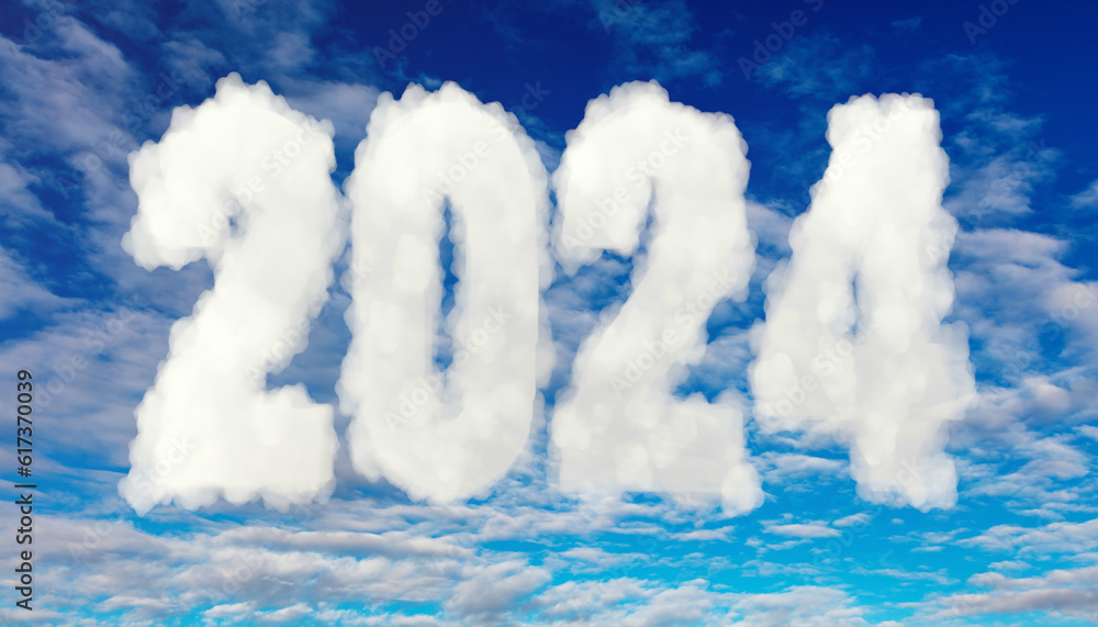 2024 shape white cloud on cloudy sky background. Happy New Year
