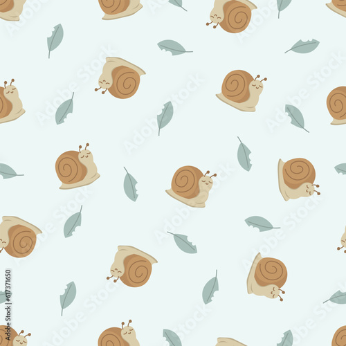 Cute nature snail doodle cartoon pattern