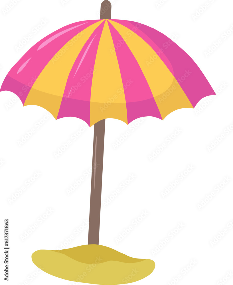 Vector illustration of an umbrella from the sun. Colorful sun umbrella on the sand, simple design. Summer and beach illustration.