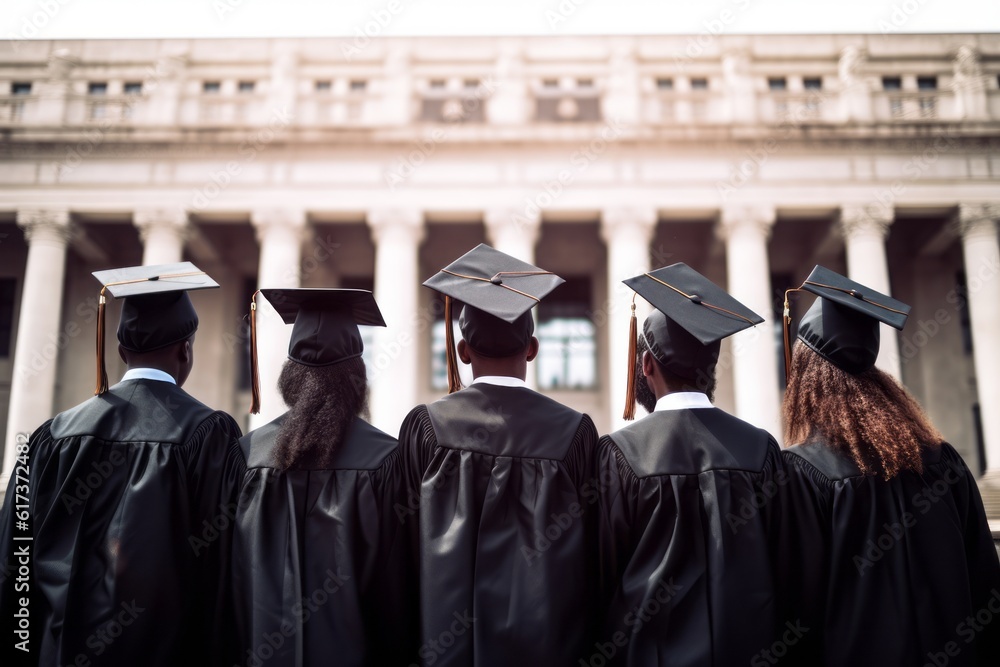 ภาพประกอบสต็อก An inspiring image of students wearing graduation caps and gowns, looking towards