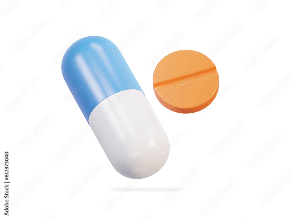 medical Pills capsule drug flying 3d icon vector illustration medical Pills capsule drug flying 3d icon vector illustration