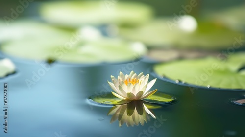 A beautiful pink waterlily or lotus flower in pond generative ai