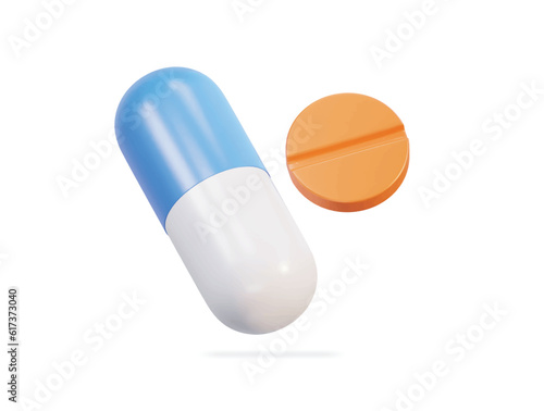medical Pills capsule drug flying 3d icon vector illustration