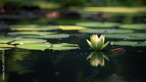 A beautiful pink waterlily or lotus flower in pond generative ai