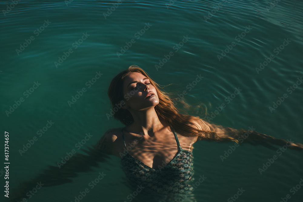 Beautiful woman is swiming. Summer vacation. Generative ai image