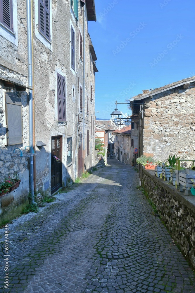 A characteristic street in Artena, an old village in the province of Rome, Italy.