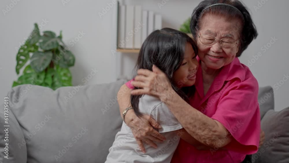 Happy old grandmother surprised after meeting granddaughter and embracing little granddaughter with love, little grandchild hug senior grandparent, show love and gratitude, family unity concept Happy old grandmother surprised after meeting granddaughter and embracing little granddaughter with love, little grandchild hug senior grandparent, show love and gratitude, family unity concept