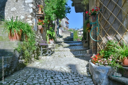 A characteristic street in Artena, an old village in the province of Rome, Italy. photo