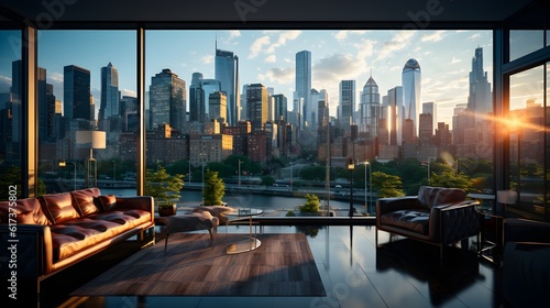 Captivating urban skyline at sunset, featuring impressive architecture and vibrant cityscape.